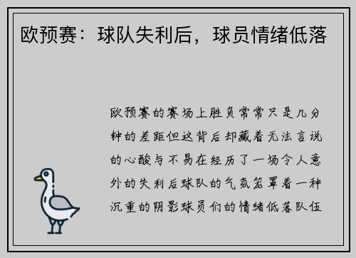 欧预赛：球队失利后，球员情绪低落