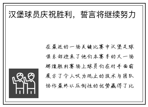 汉堡球员庆祝胜利，誓言将继续努力